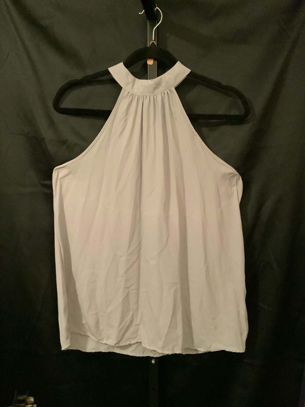 Heart & Hips Gray Halter Neck Pleated Sleeveless Blouse Top (FB2)